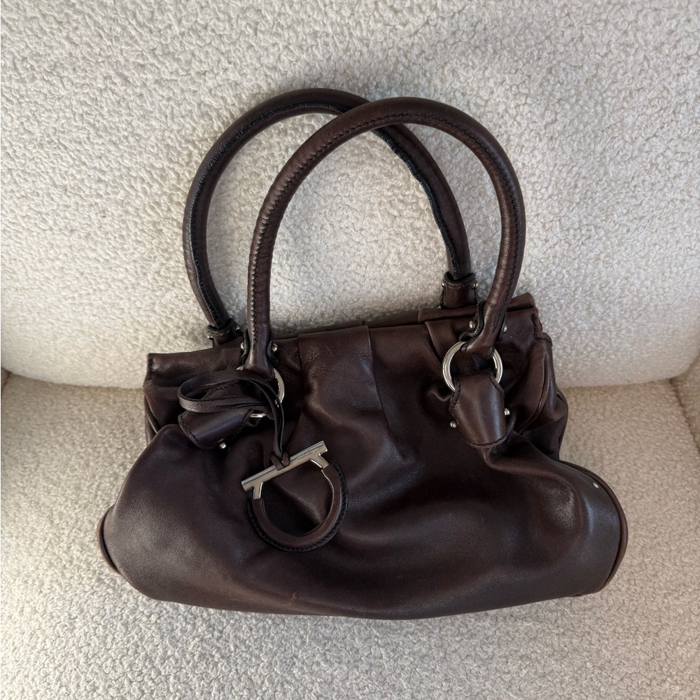 Authentic Salvatore Ferragamo leather handbag - chocolate